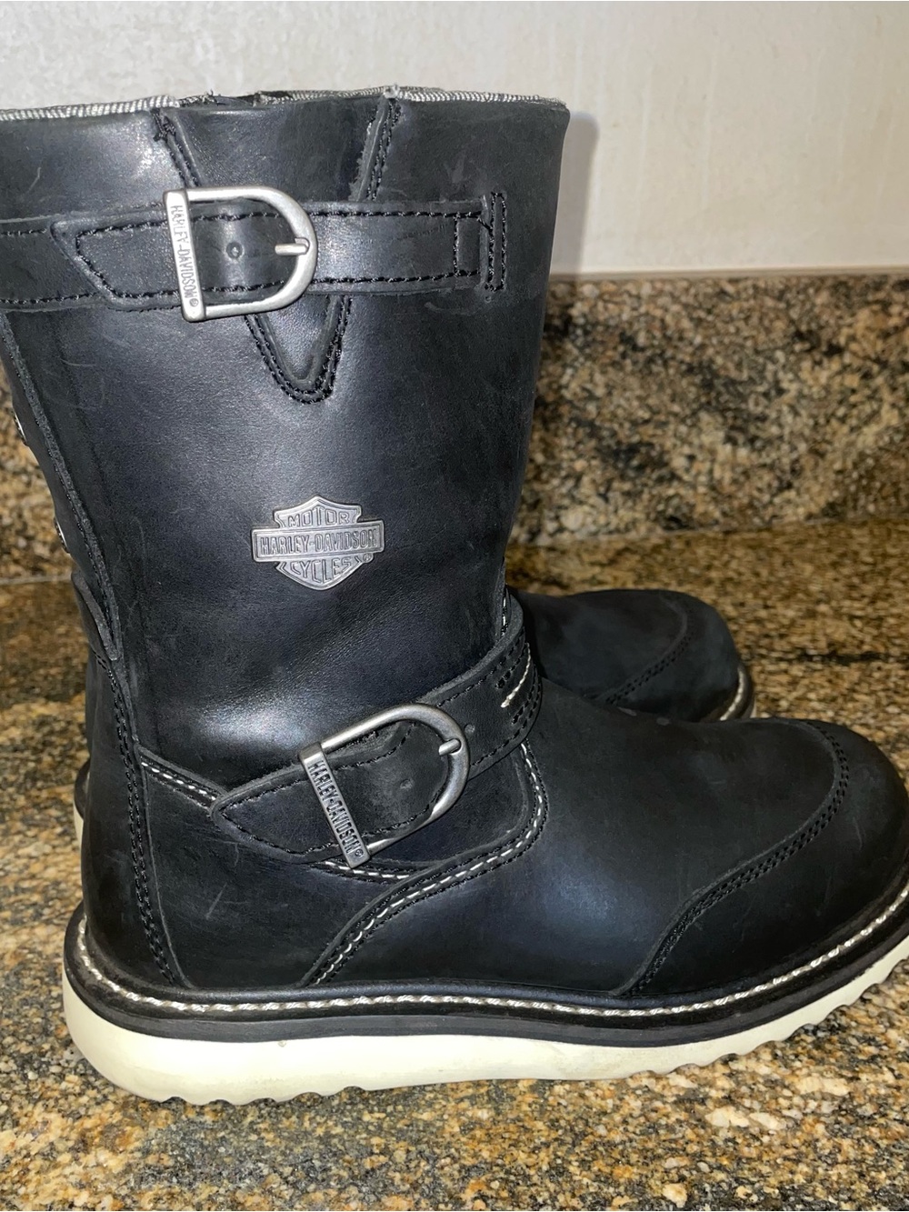 Harley-Davidson Black Leather Rider Boots with White Sole